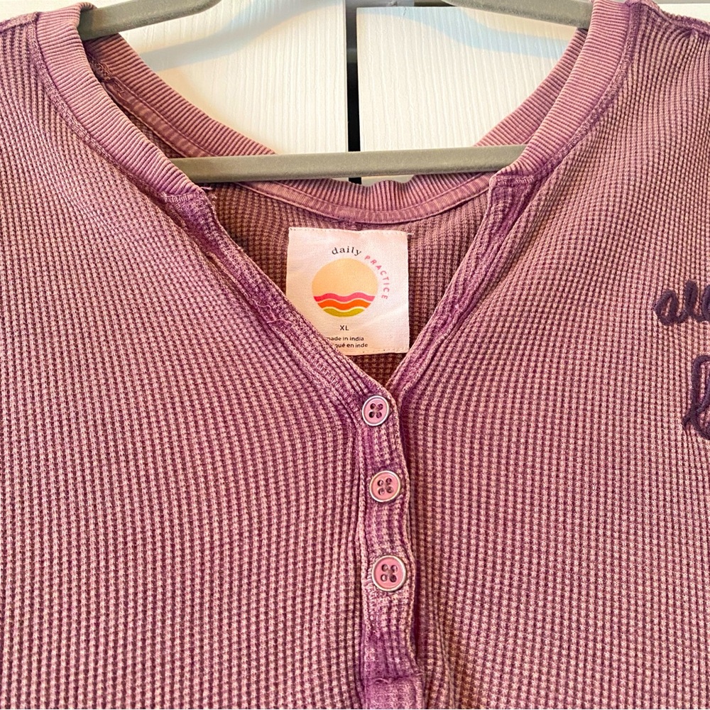Anthropologie Daily Practice Washed Cranberry Waffle Long Sleeve Shirt, … - Picture 3 of 10